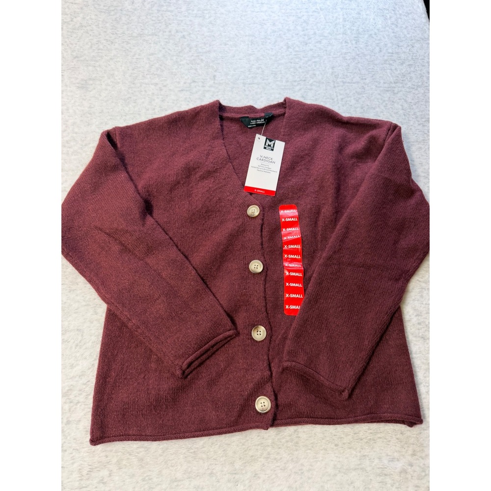 Members Mark Womens V-Neck Cardigan Sweater Crimson‎ Burgundy XS New